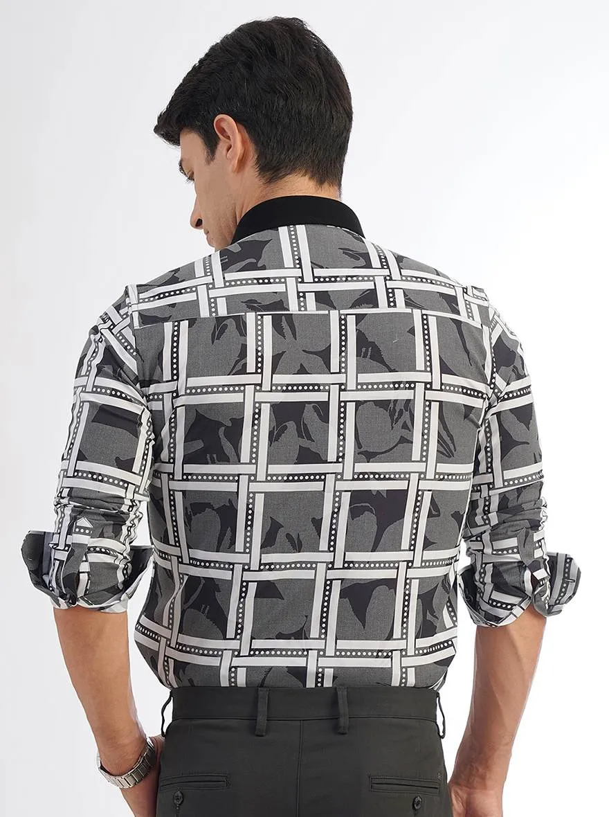 Dark Grey Checked Slim Fit Party Wear Shirt | JB Studio