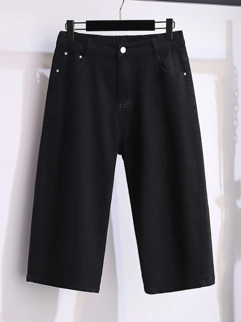 denim pants high waist thin loose straight elastic wide leg bottom