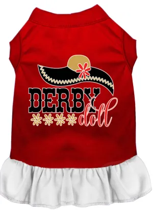 Derby Doll Screen Print Dog Dress Red With White Med (12)