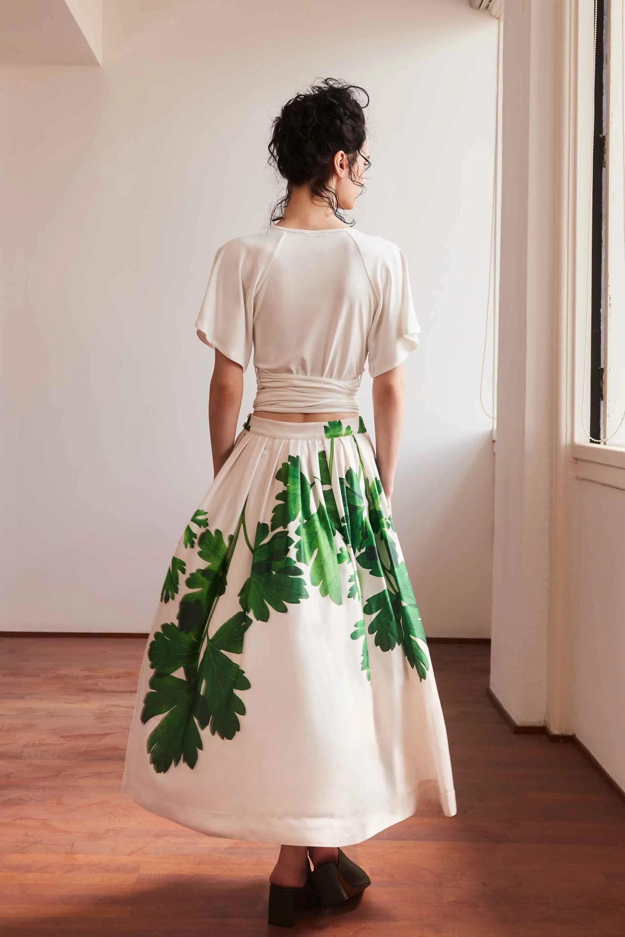 Dual Box Pleat Maxi Skirt (Ecru Coriander)