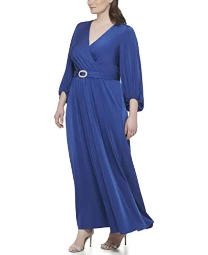 Eliza J Women's Gown Style Social Knit Long Sleeve Vneck Dress, Navy