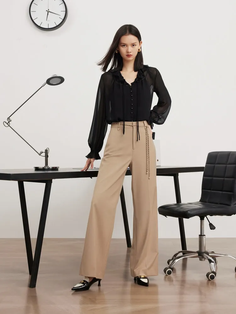 EP YAYING Wool Wide-Leg Office Pants