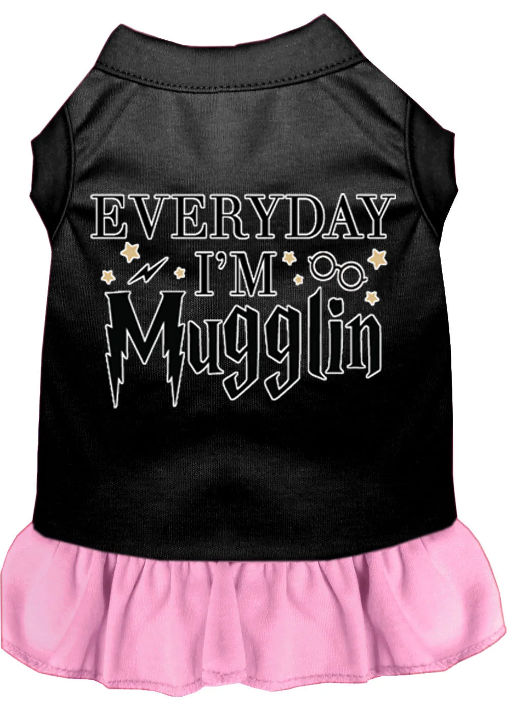 Everyday I'm Mugglin Screen Print Dog Dress Black With Light Pink Xl (16)