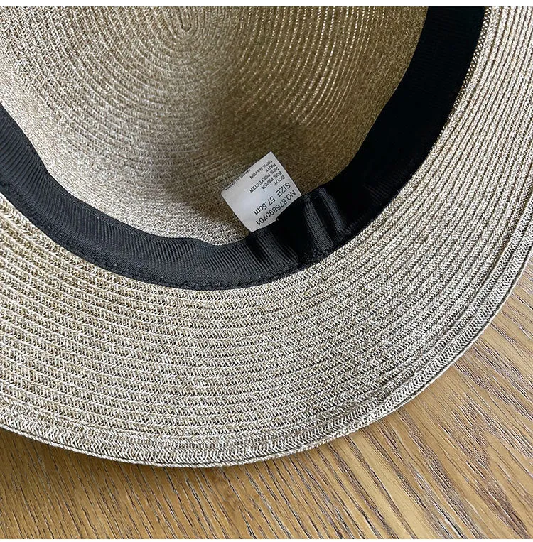 Flat top hat women's summer vacation series wide brim straw hat travel sun protection UV protection sun hat