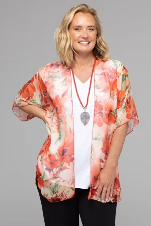 Floral Chiffon Short Sleeve Kimono