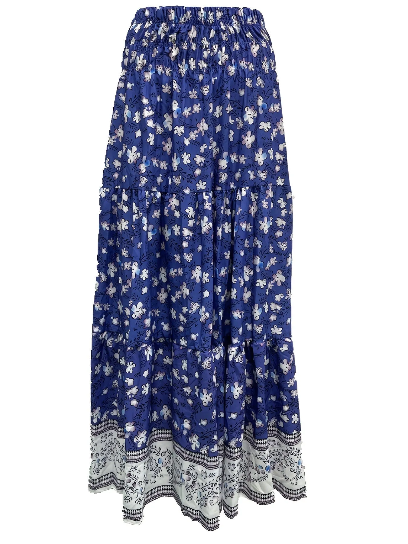 Floral Print High Maxi Vacation Beach Ruffle Hem Loose Skirts