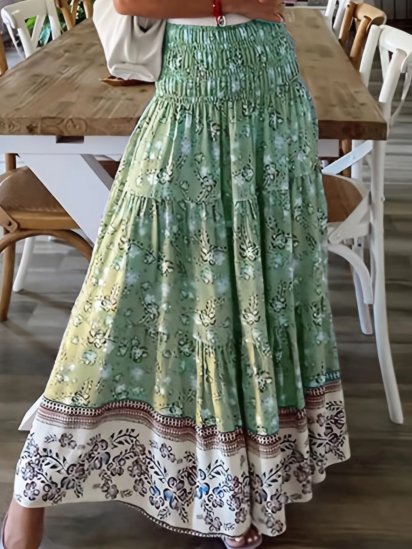 Floral Print High Maxi Vacation Beach Ruffle Hem Loose Skirts