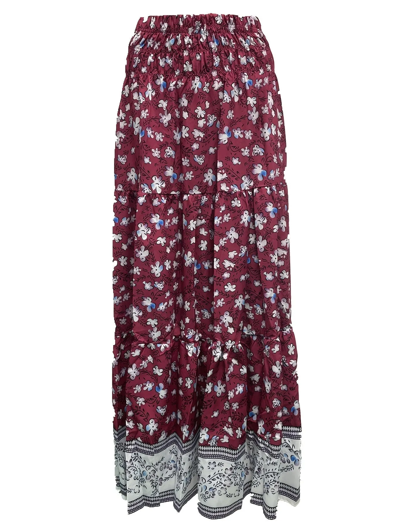 Floral Print High Maxi Vacation Beach Ruffle Hem Loose Skirts