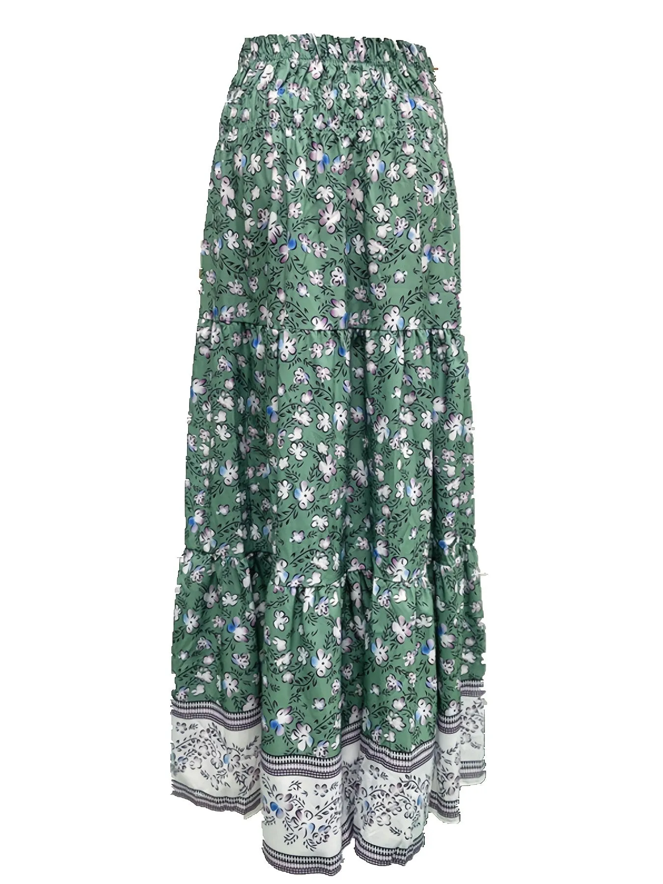 Floral Print High Maxi Vacation Beach Ruffle Hem Loose Skirts