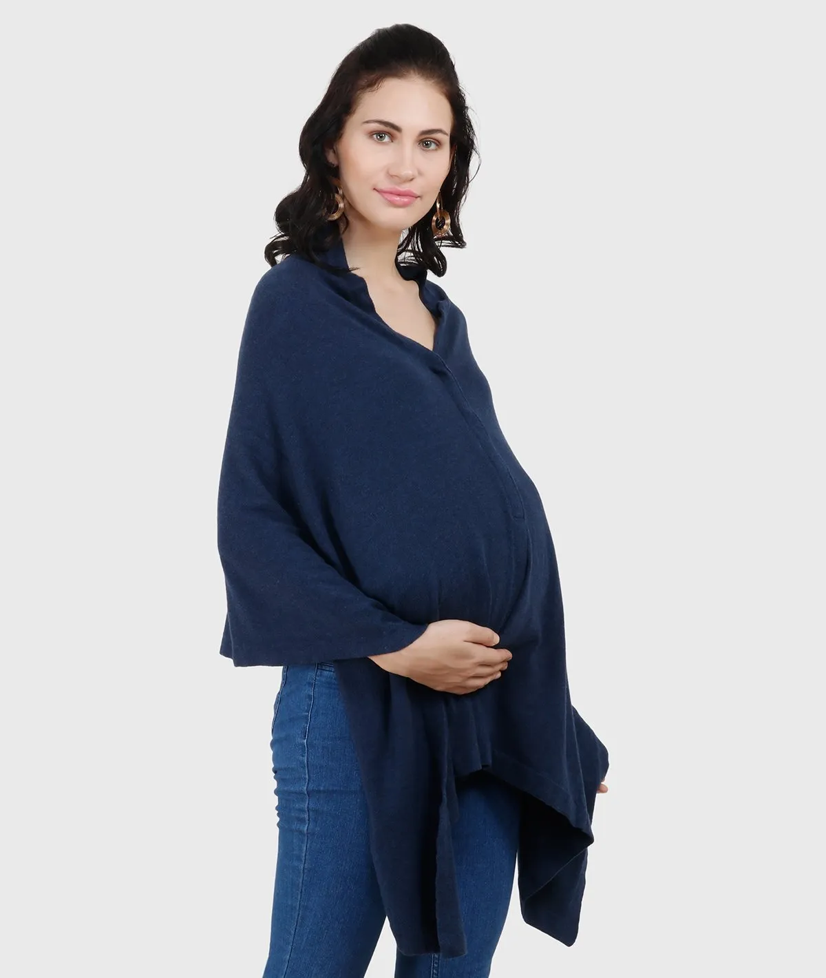 Frida - Navy Cotton Knitted Fashion Cum Nursing Poncho