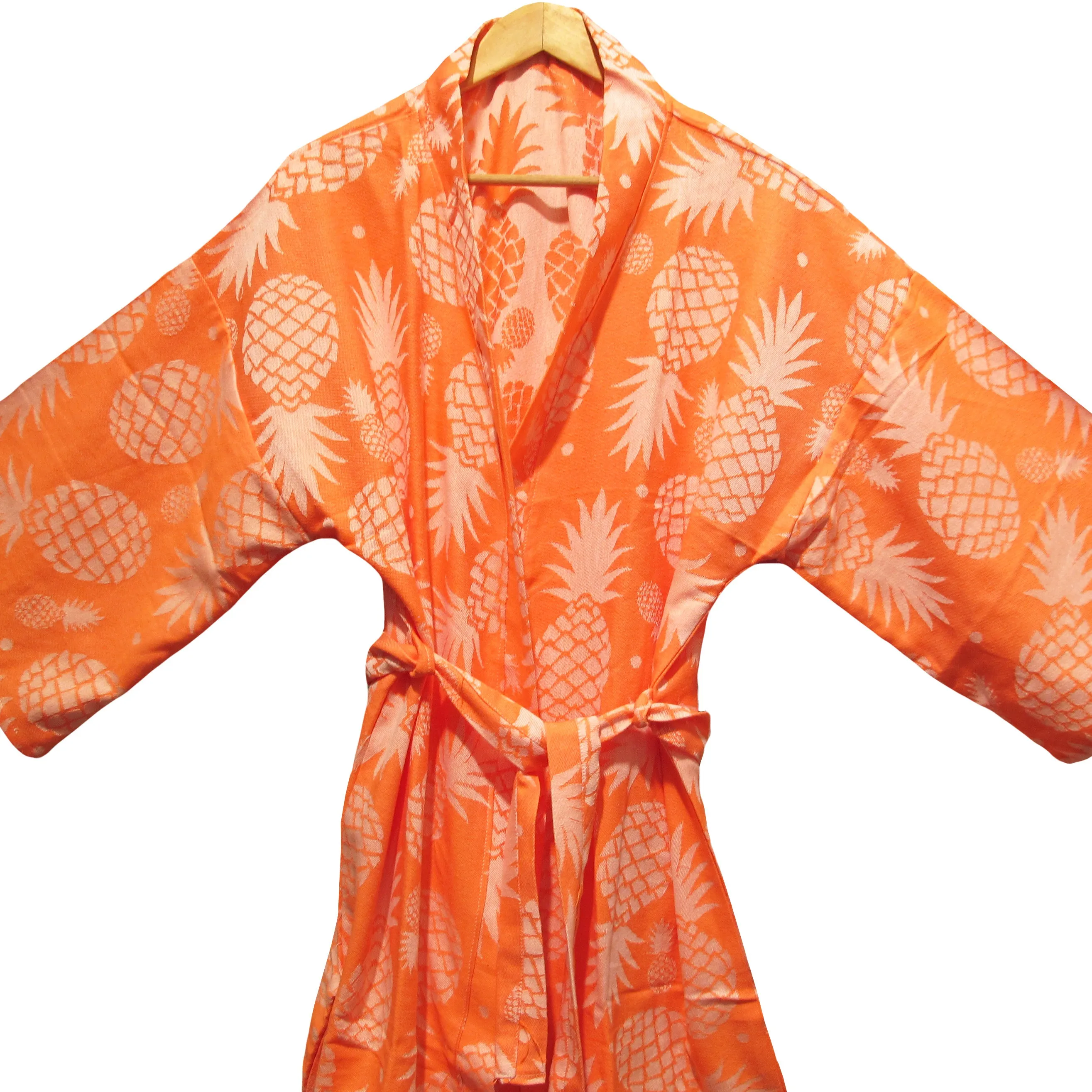 Hand-Woven Natural Cotton Orange Turkish Towel Kimono