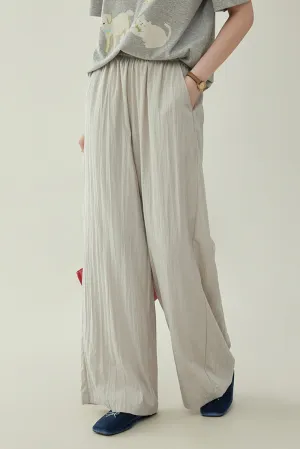 High-Waisted Wide-Leg Slacks Elastic Waist