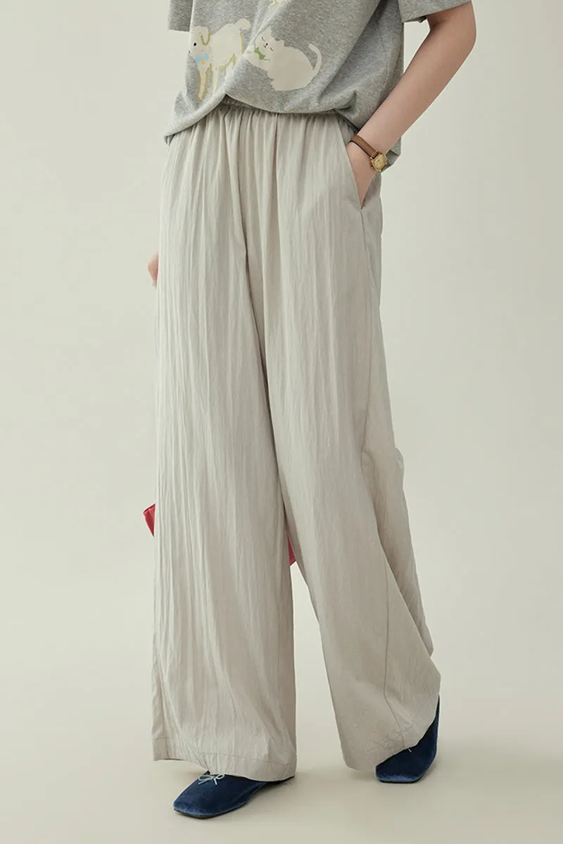 High-Waisted Wide-Leg Slacks Elastic Waist