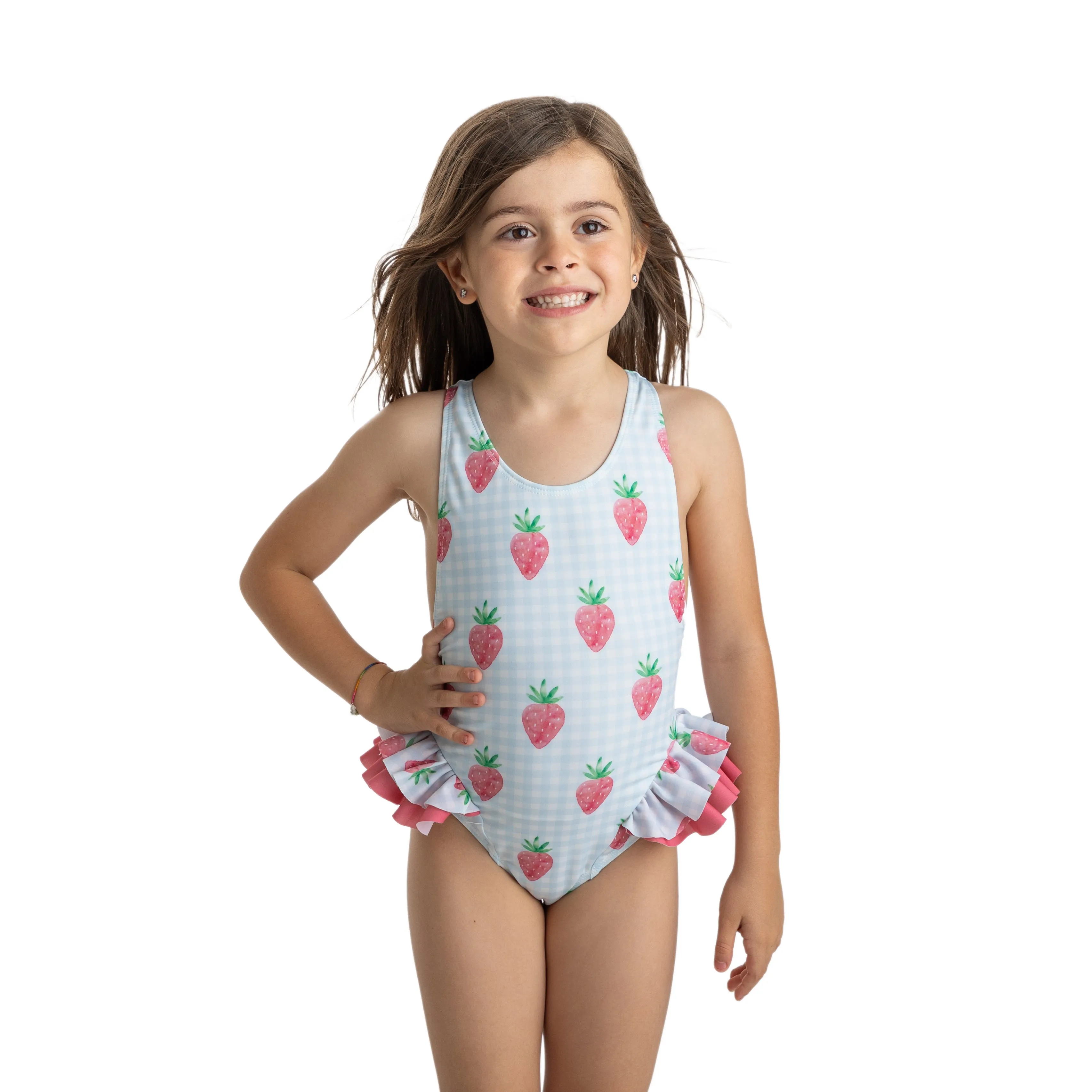 Holbox Blue One-Piece Swimsuit with Strawberries