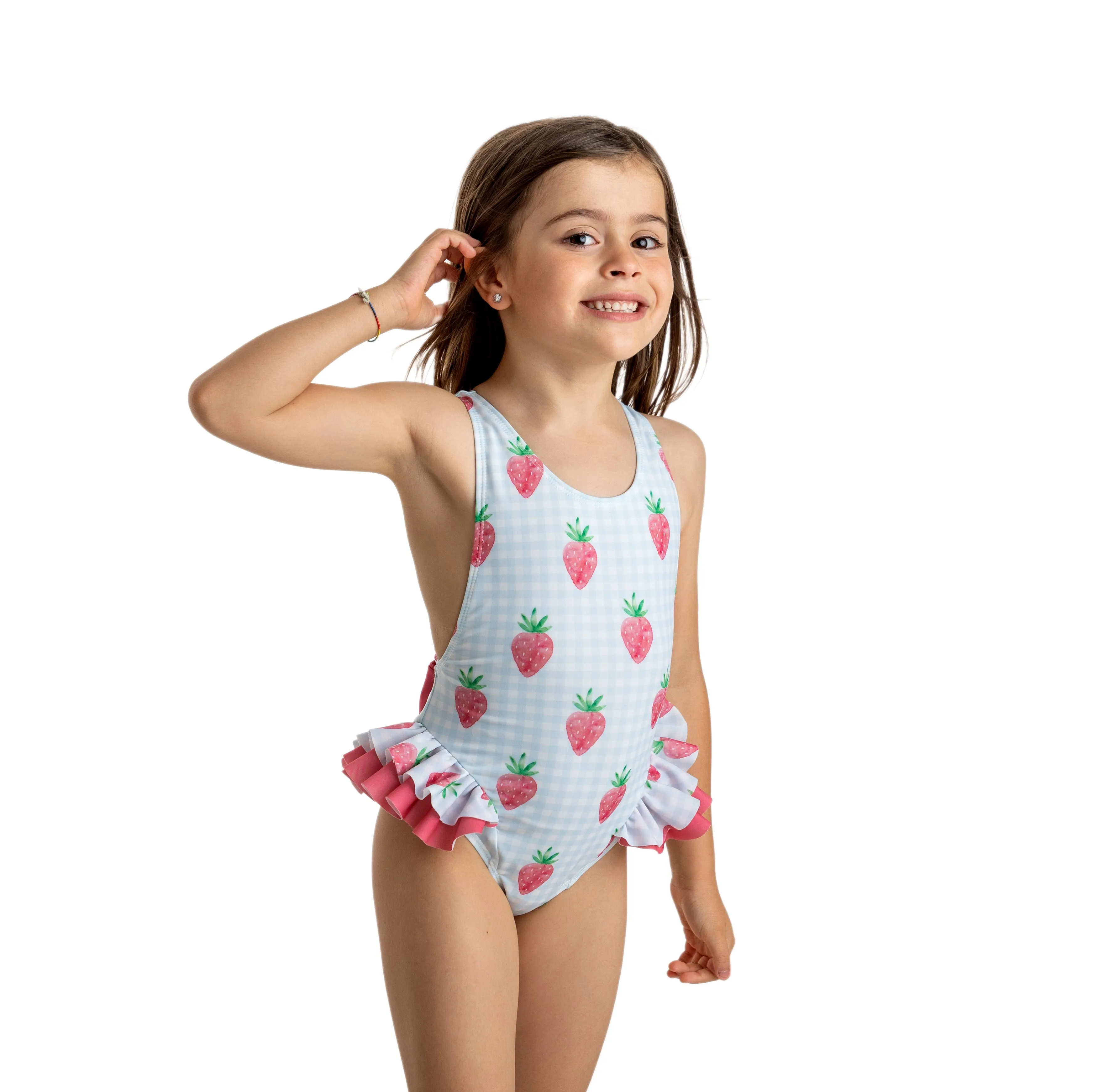 Holbox Blue One-Piece Swimsuit with Strawberries