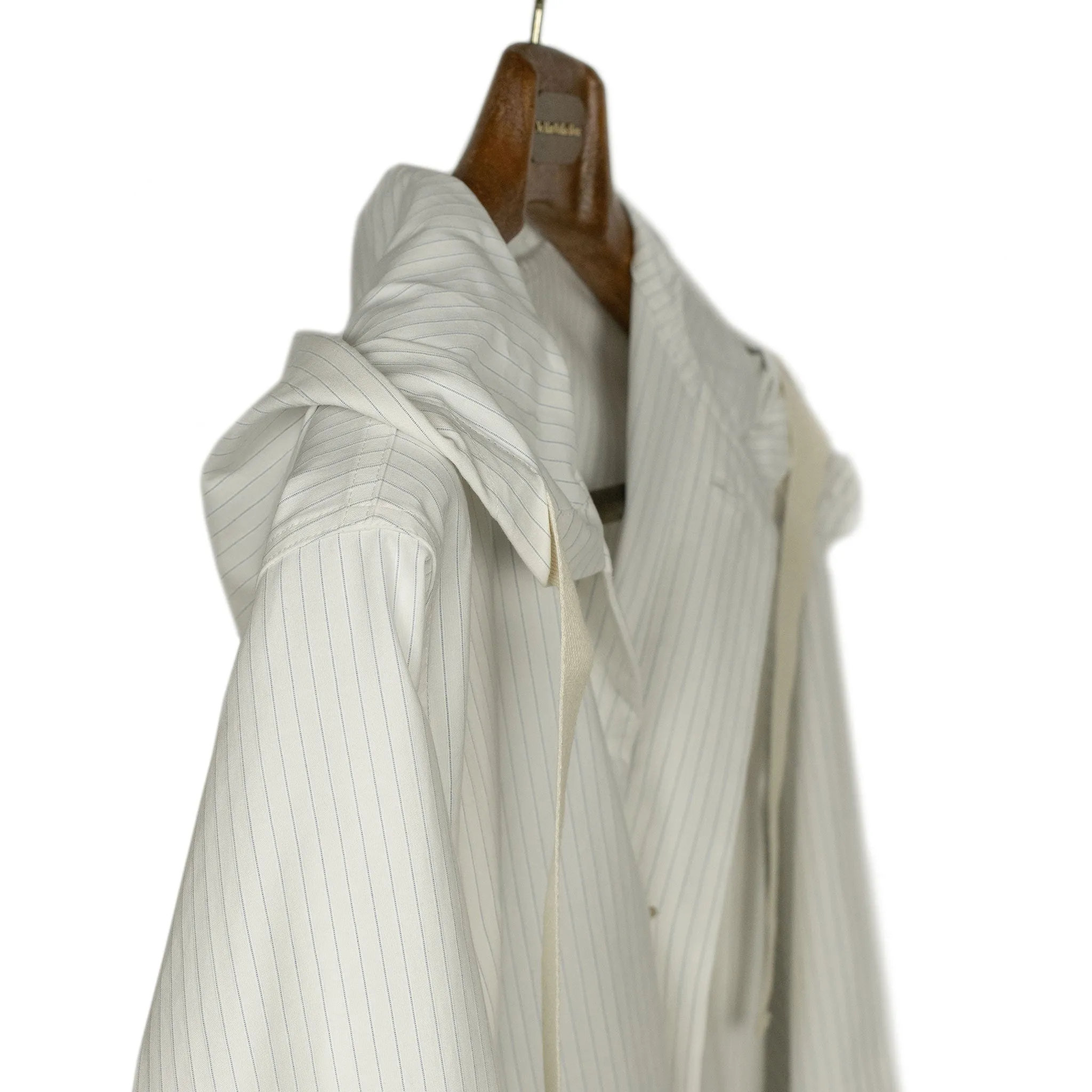 Hooded field jacket in white striped Italian cotton