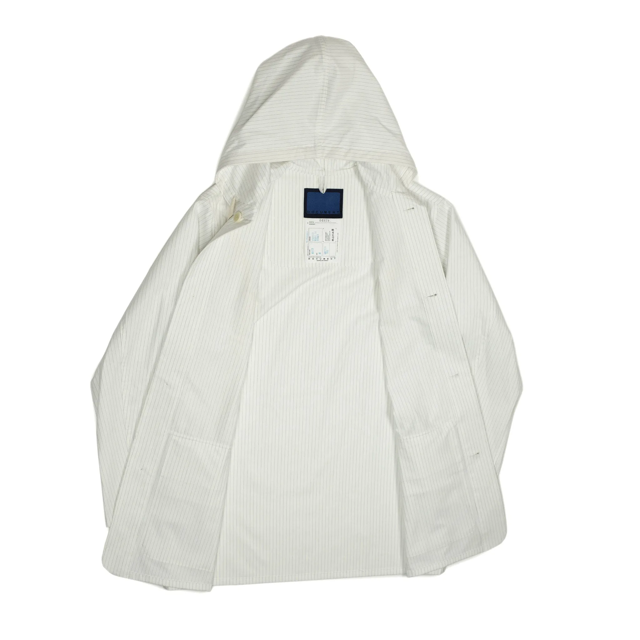 Hooded field jacket in white striped Italian cotton