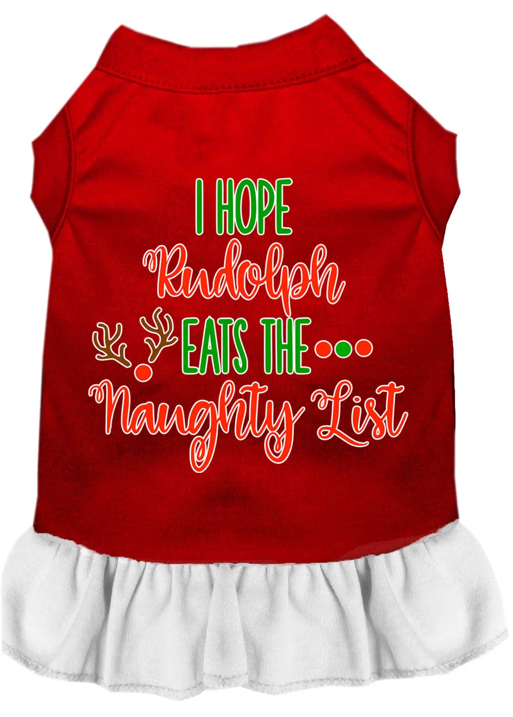 Hope Rudolph Eats Naughty List Screen Print Dog Dress Red With White Xs