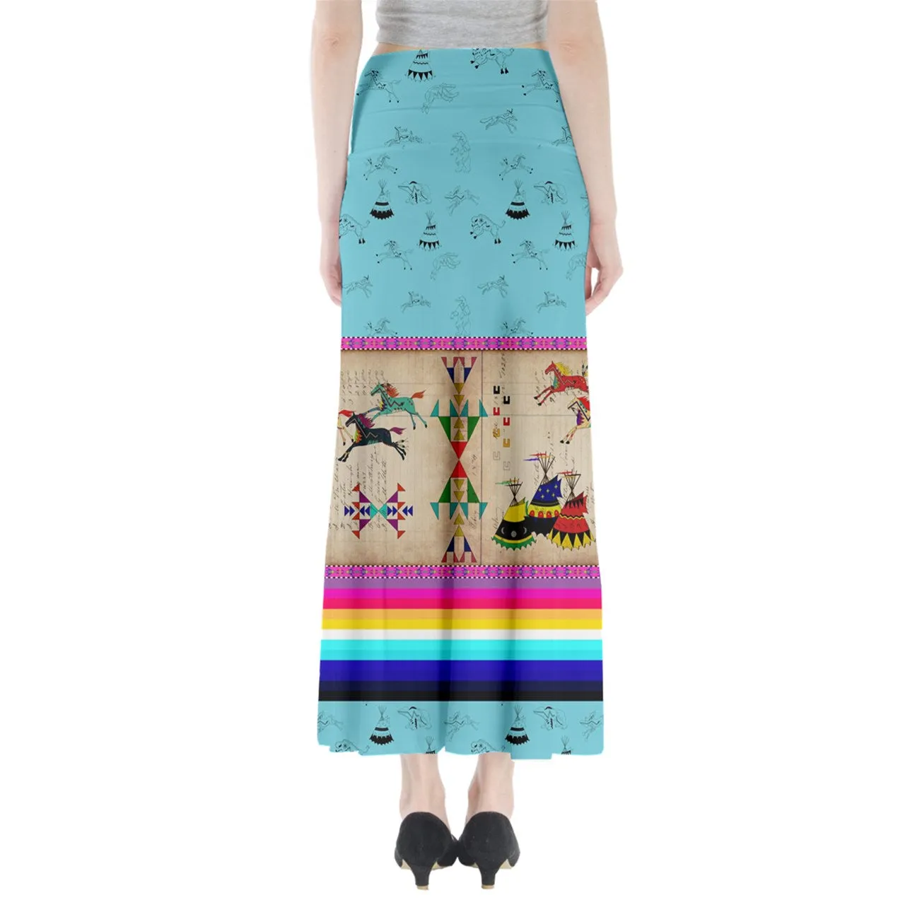 Horses Running Sky Full Length Maxi Skirt