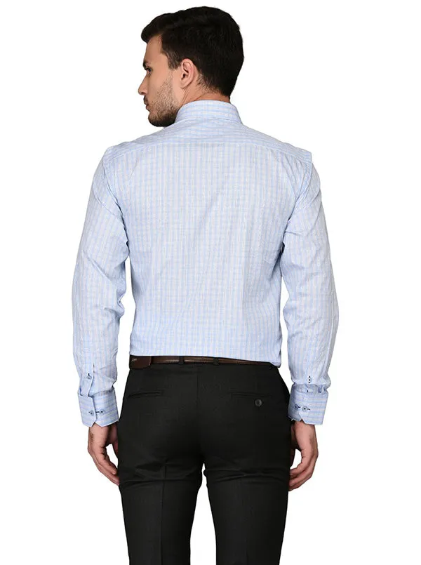 JadeBlue Blue & White Checked Regular Fit Formal Shirt