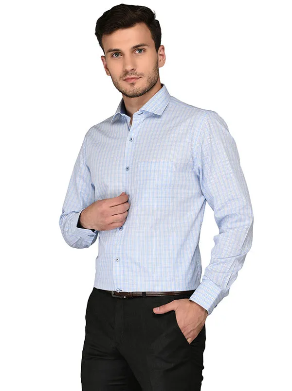 JadeBlue Blue & White Checked Regular Fit Formal Shirt