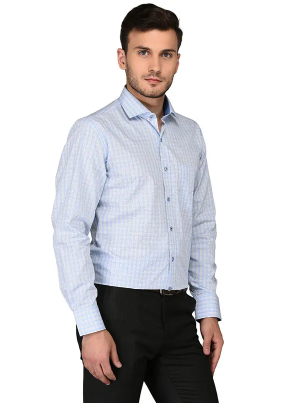 JadeBlue Blue & White Checked Regular Fit Formal Shirt