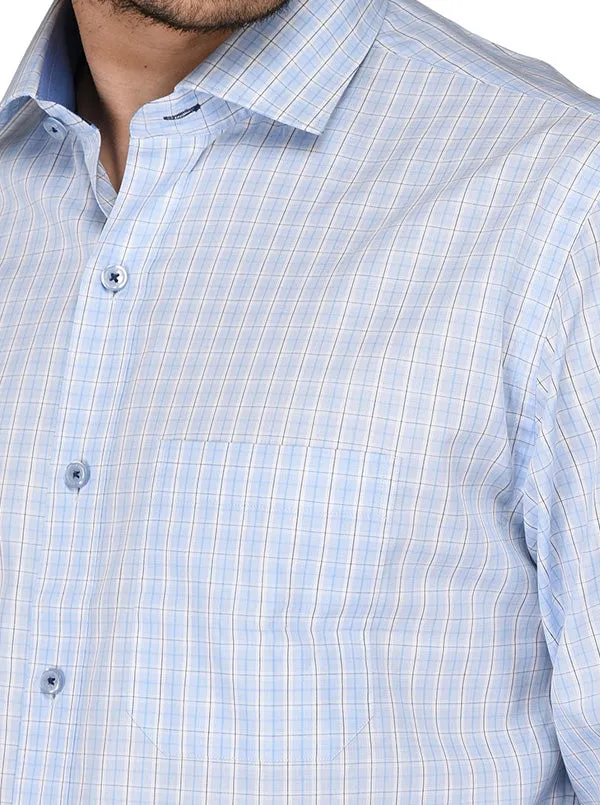 JadeBlue Blue & White Checked Regular Fit Formal Shirt