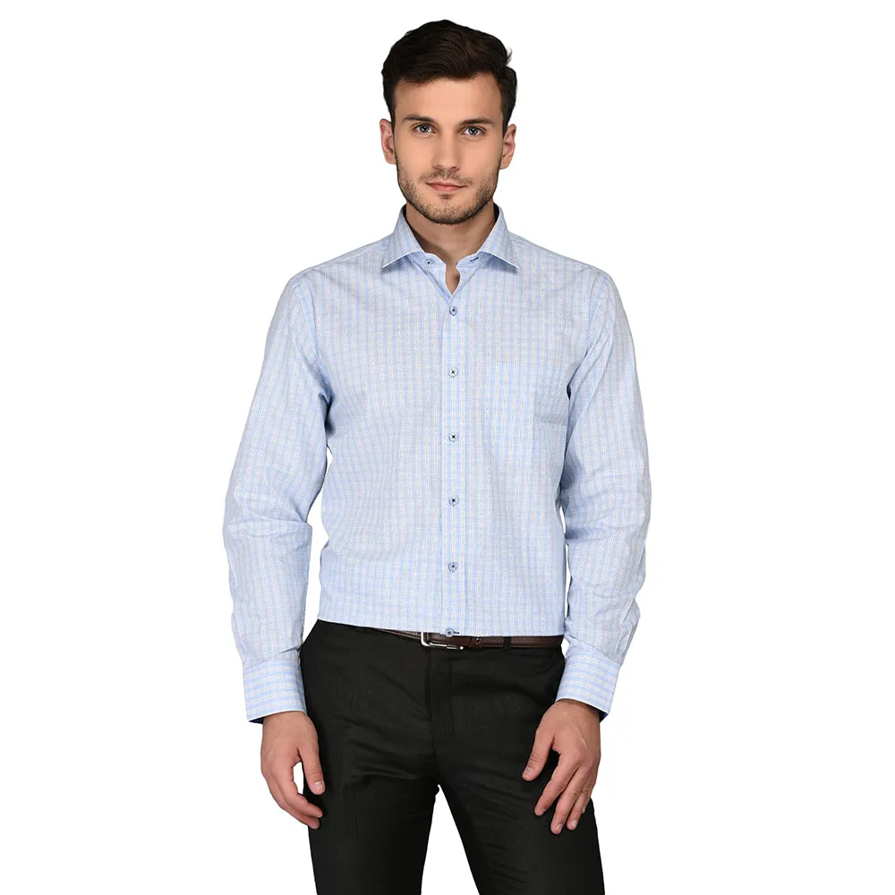 JadeBlue Blue & White Checked Regular Fit Formal Shirt