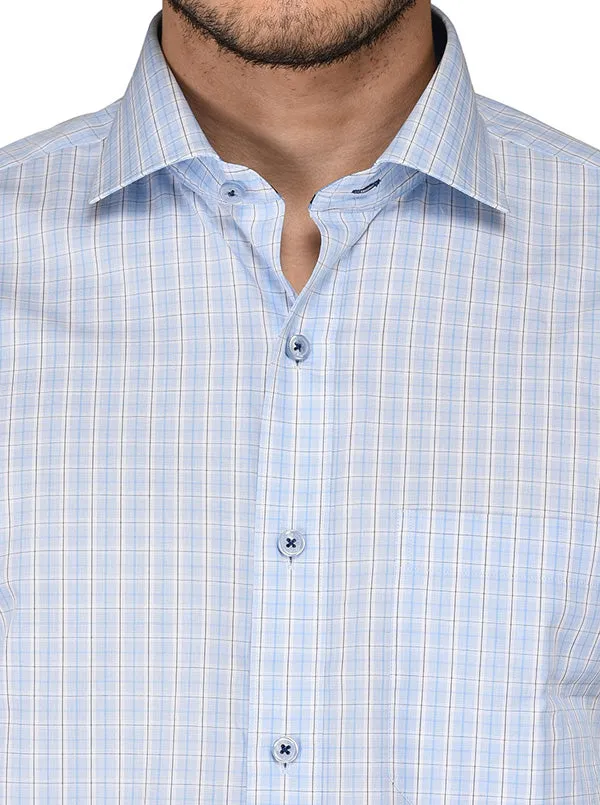 JadeBlue Blue & White Checked Regular Fit Formal Shirt