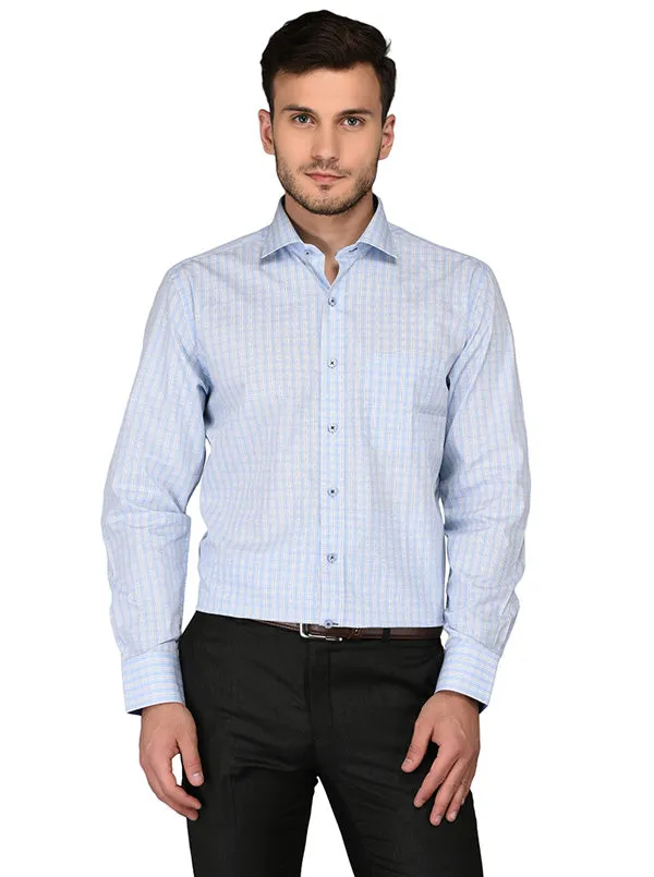 JadeBlue Blue & White Checked Regular Fit Formal Shirt