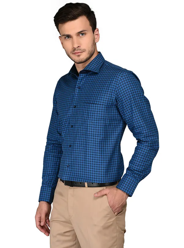 JadeBlue Blue Checked  Regular Fit Formal Shirt