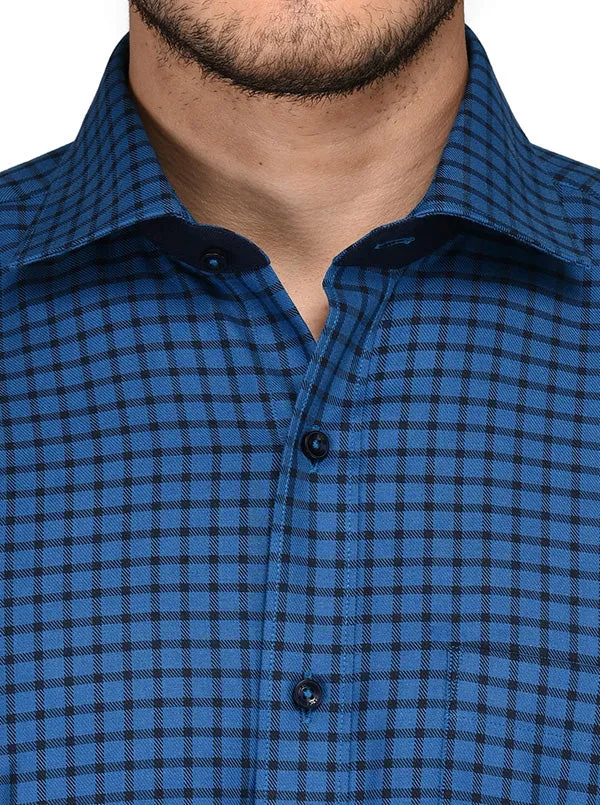 JadeBlue Blue Checked  Regular Fit Formal Shirt