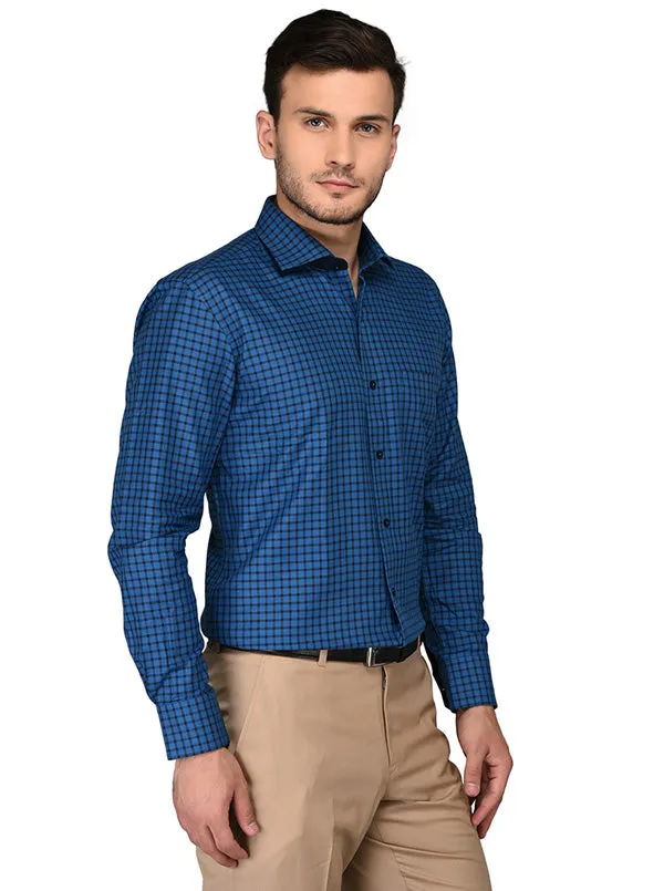 JadeBlue Blue Checked  Regular Fit Formal Shirt