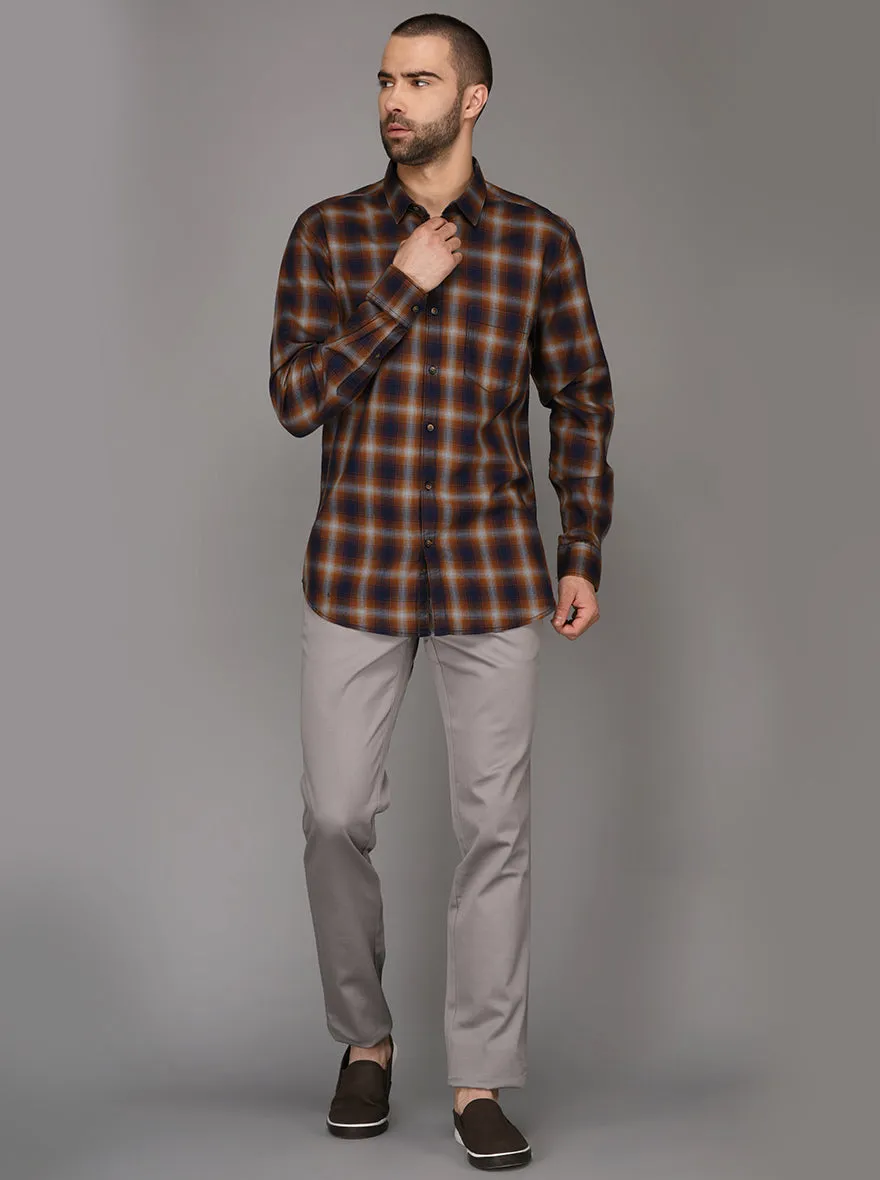 JadeBlue Brown Checked Slim Fit Casual Shirt | JadeBlue