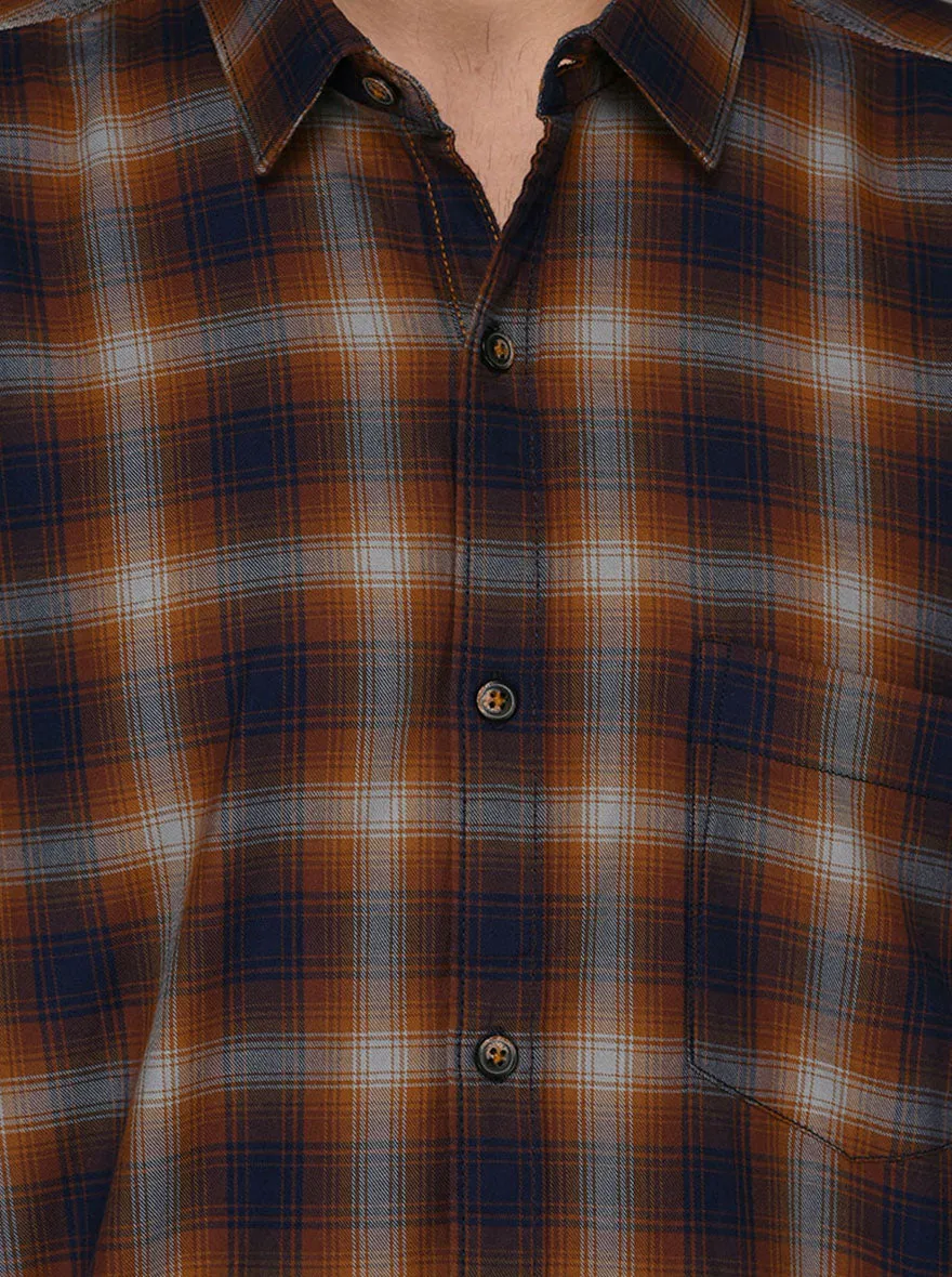 JadeBlue Brown Checked Slim Fit Casual Shirt | JadeBlue