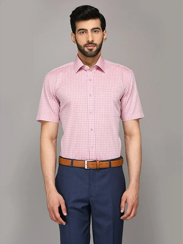 JadeBlue Light Pink & Blue Checked Regular Fit Formal Shirt