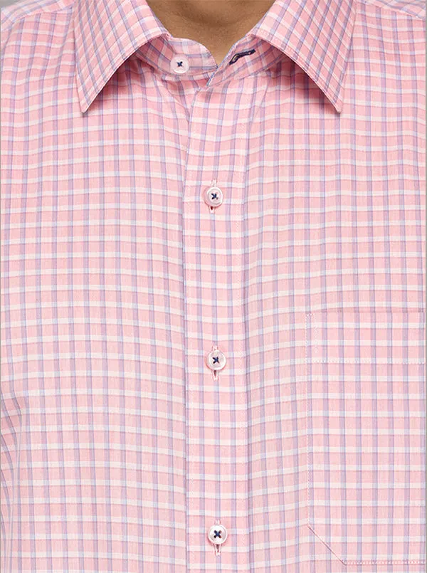 JadeBlue Light Pink & Blue Checked Regular Fit Formal Shirt