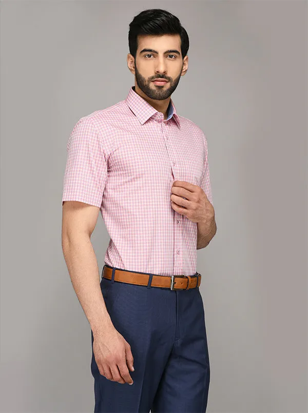 JadeBlue Light Pink & Blue Checked Regular Fit Formal Shirt