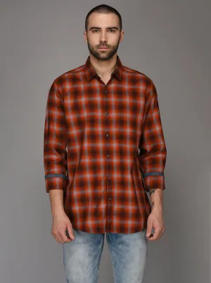 JadeBlue Orange Checked Slim Fit Casual Shirt | JadeBlue