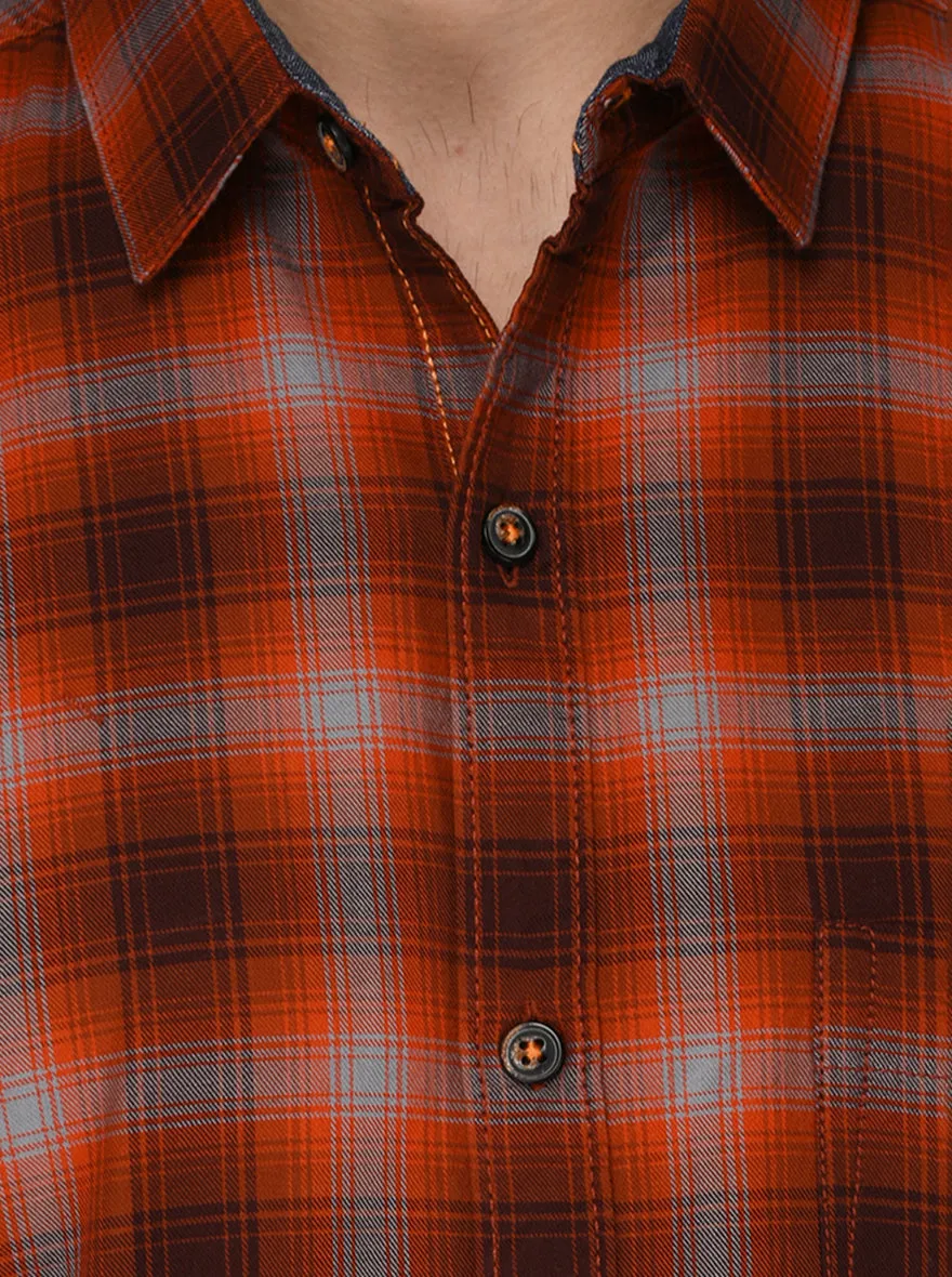 JadeBlue Orange Checked Slim Fit Casual Shirt | JadeBlue