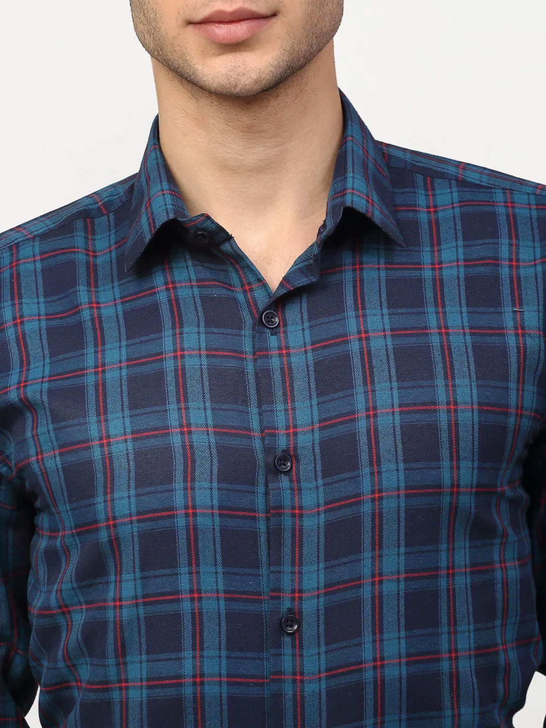 Jashvi Blue Men's Checked Formal Shirts