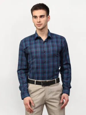 Jashvi Blue Men's Checked Formal Shirts