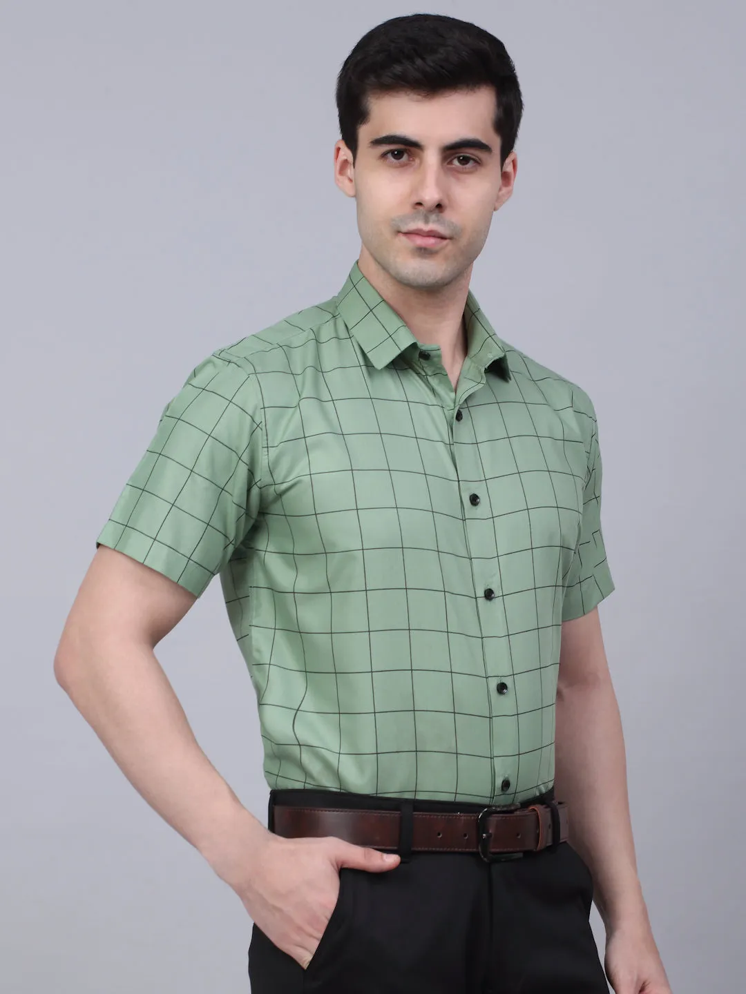 Jashvi Men's Cotton Half Sleeve Checked Formal Shirts