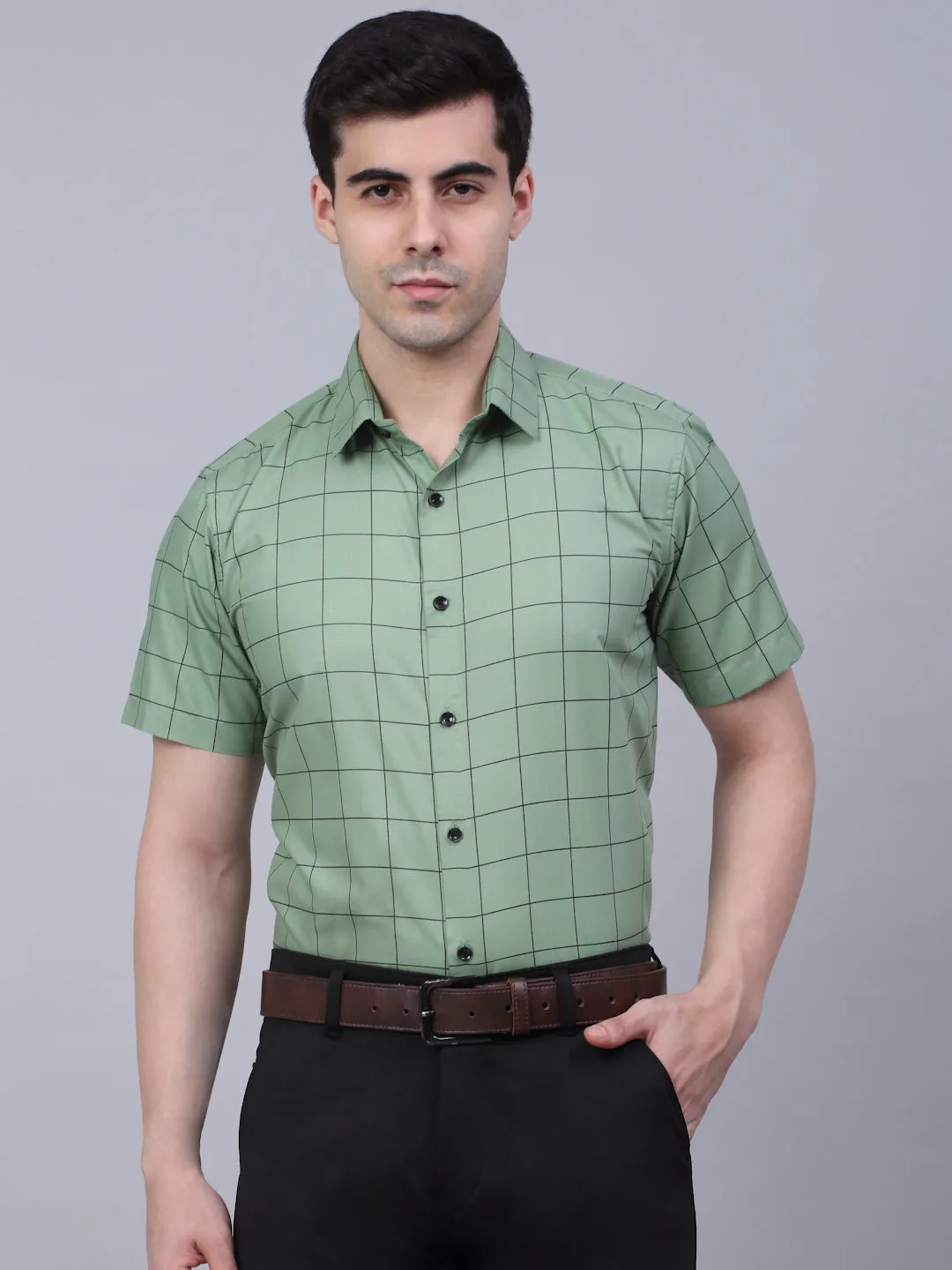 Jashvi Men's Cotton Half Sleeve Checked Formal Shirts