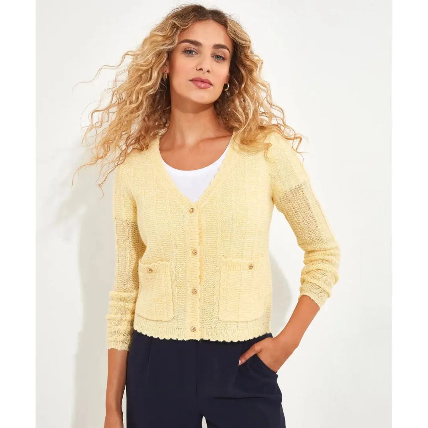 Joe Browns 18 Yellow Lula V-Neck Cardigan