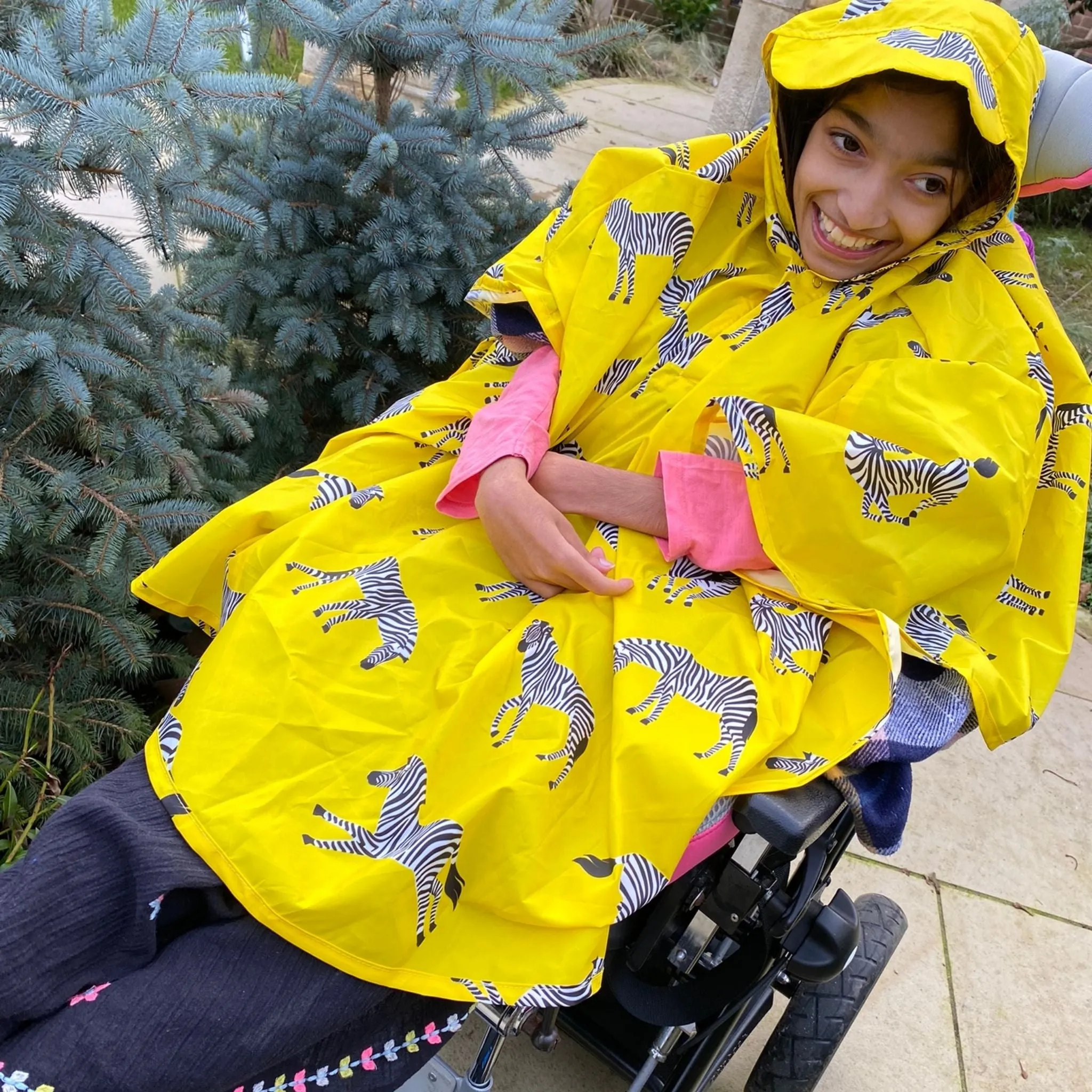 Kids Wheelchair Poncho - YELLOW ZEBRA