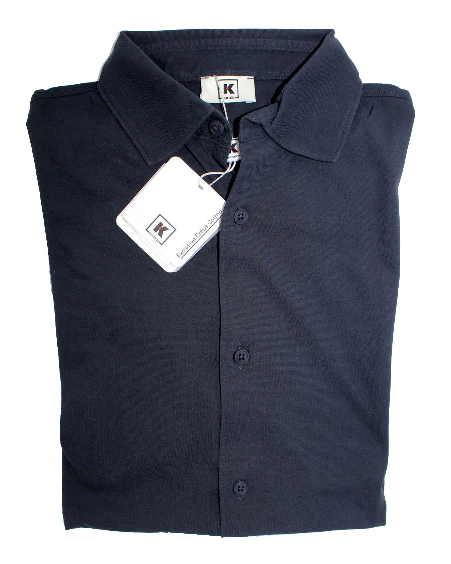 Kired Kiton Full Button Longsleeve Jersey Polo Shirt Dark Blue Crêpe Cotton EU 50 / M  Slim Fit