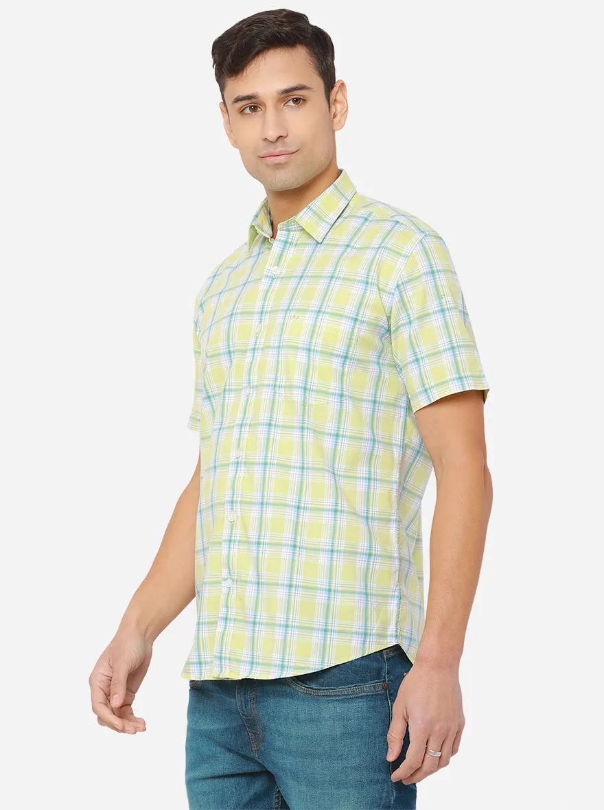 Lemon Yellow & Aquamarine Blue Checked Slim Fit Casual Shirt | JadeBlue