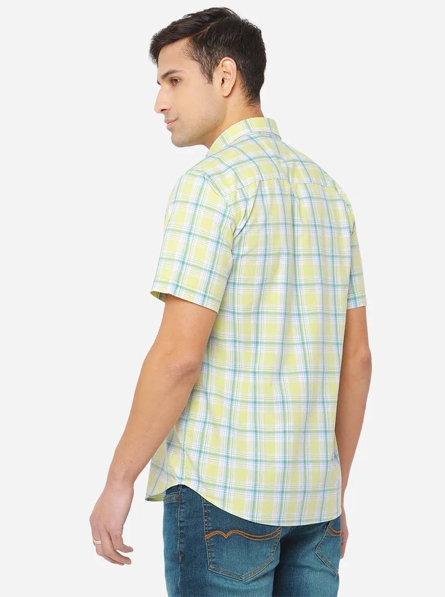 Lemon Yellow & Aquamarine Blue Checked Slim Fit Casual Shirt | JadeBlue