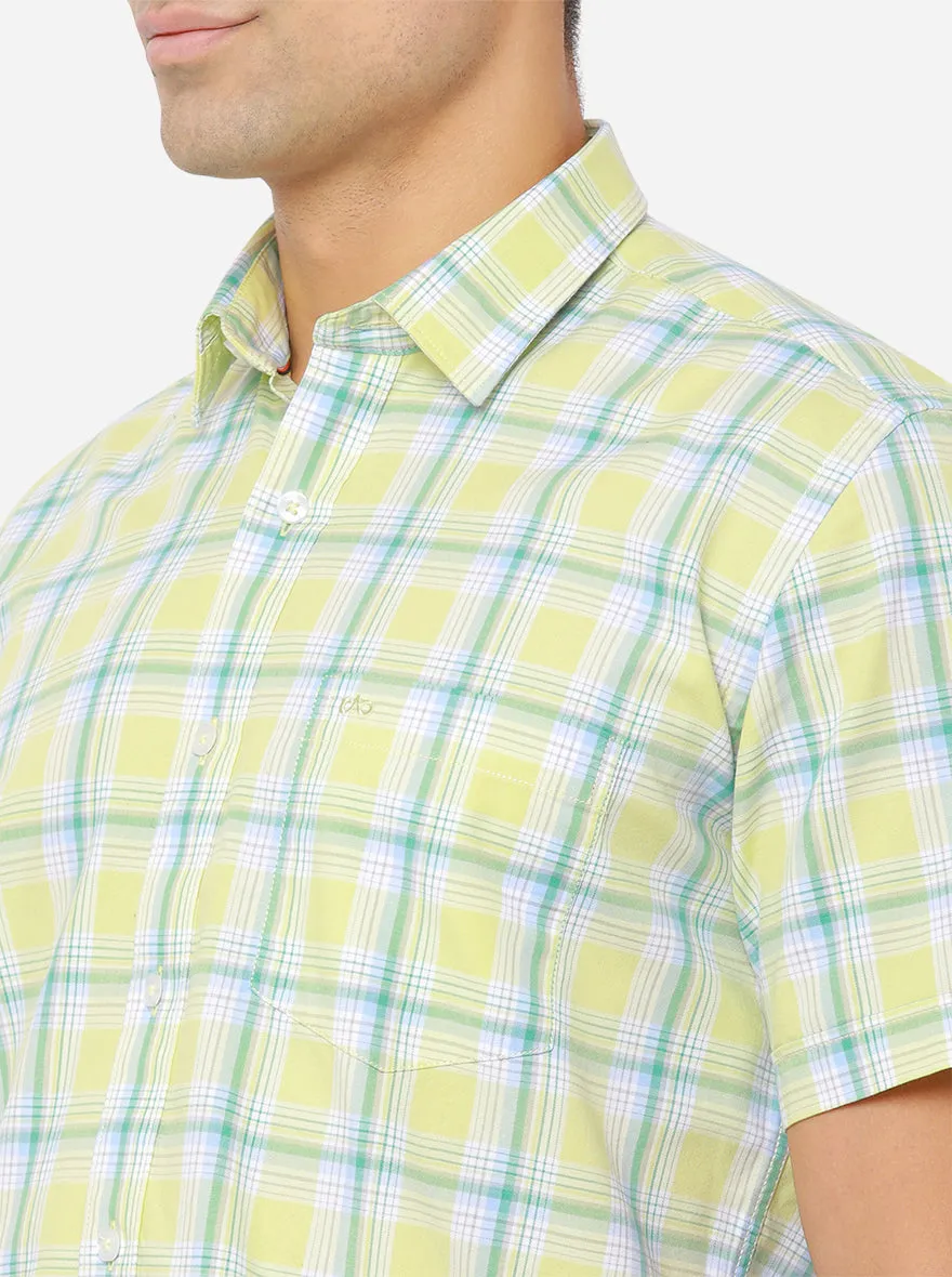 Lemon Yellow & Aquamarine Blue Checked Slim Fit Casual Shirt | JadeBlue